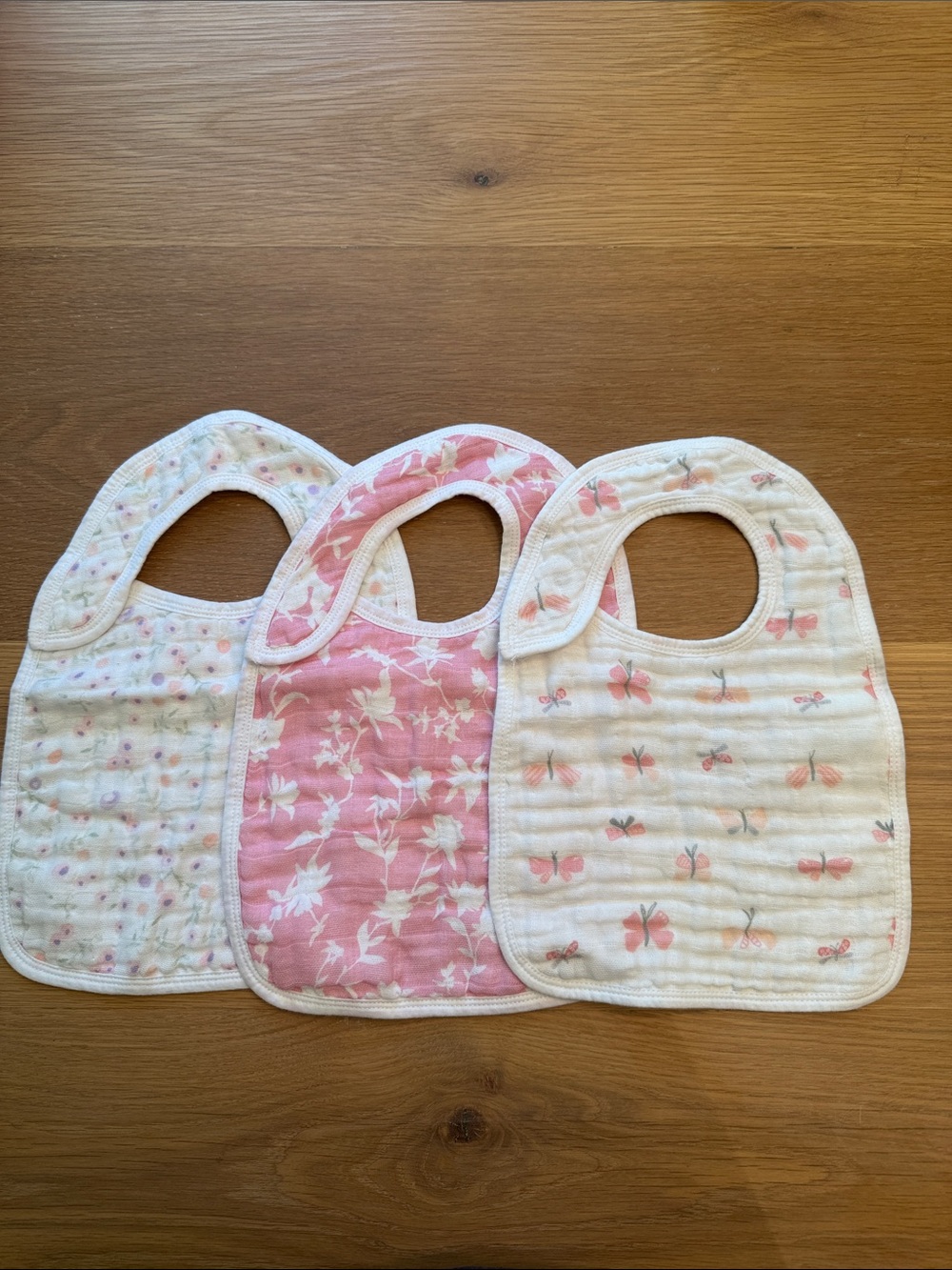 Aden + Anais Baby Bib Set - Pink Floral & Butterfly Cotton Muslin (3-Pack)